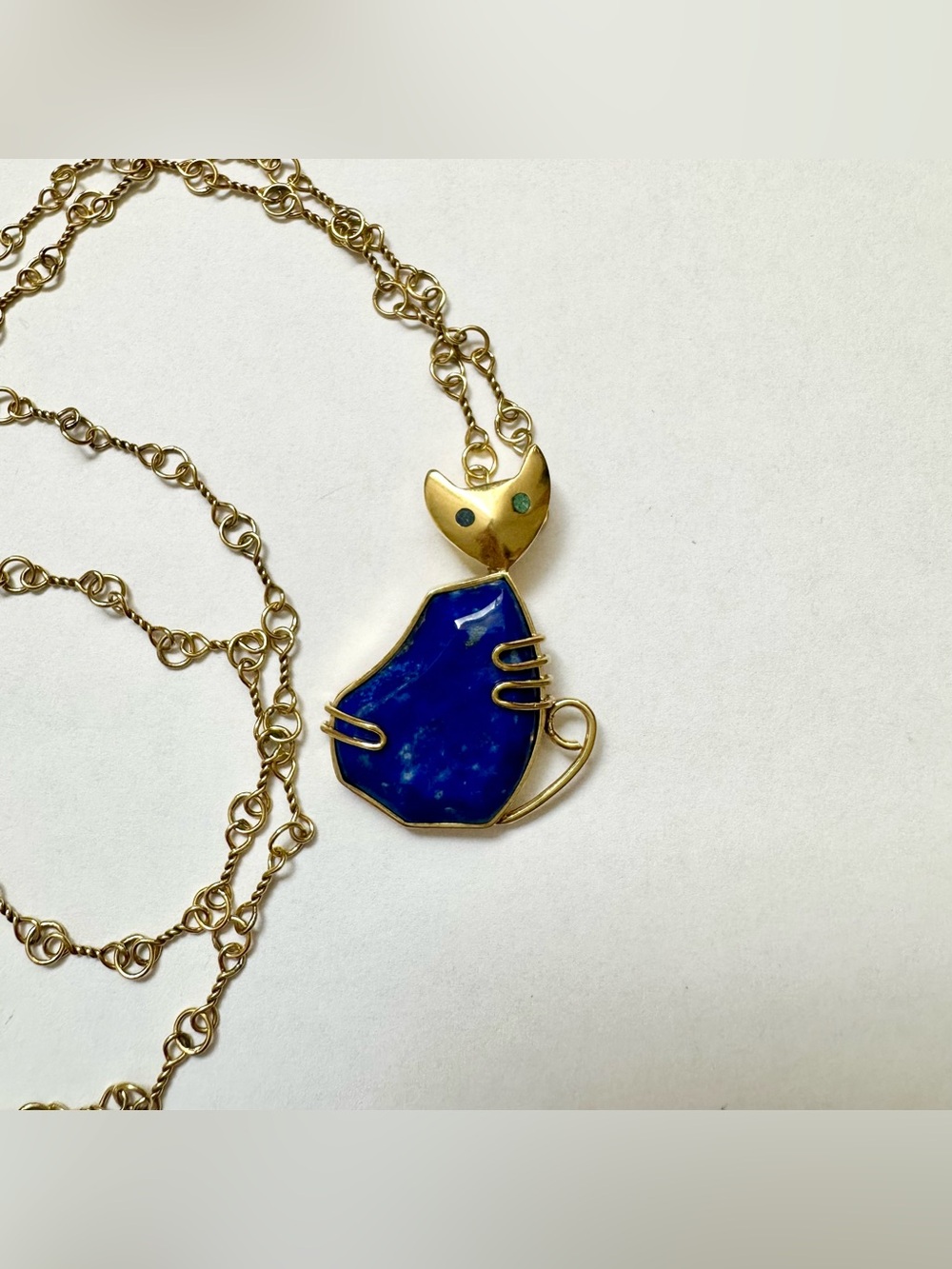 Handmade Afghan Lapis Lazuli Cat Pendant Necklace NWT - Picture 8 of 11